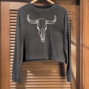 Cropped Buffalo Long Sleeve Top - Faded Black